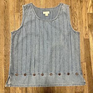 Christopher & Banks Women's Large Denim Short Sleeve Pleated Vintage Blouse